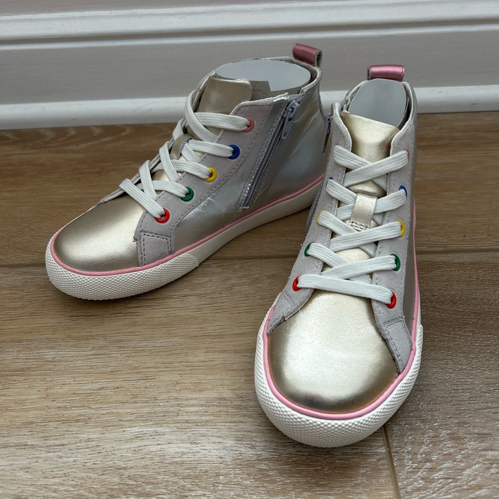 Mini Boden Metallic Leather High-Top Sneakers